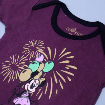 DARK PURPLE MINNIE PRINT HALF BODY HALF SLEEVES ROMPER